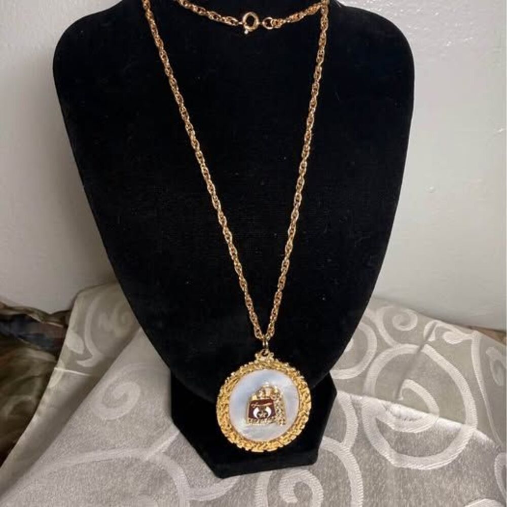 Vintage Shriners Mother of Pearl Pendant Necklace